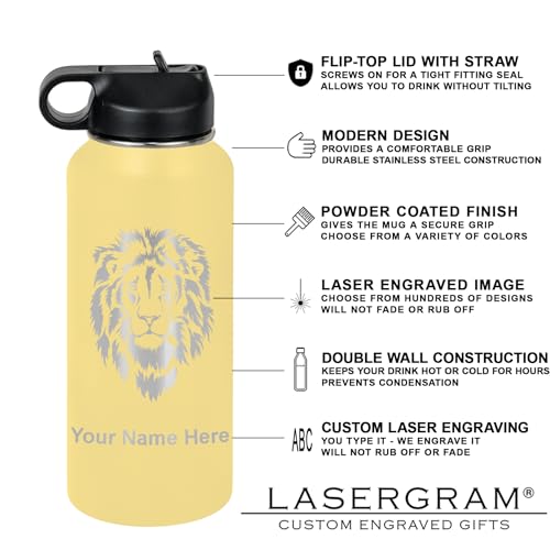 LaserGram Personalized 32oz Water Bottle, Tree Frog (Yellow) | Engraved Gift, Vacuum Insulated Stainless Steel, Flip-Top Straw Lid, Laser Engraved With Your Name - color: Yellow, size: 32 Ounces