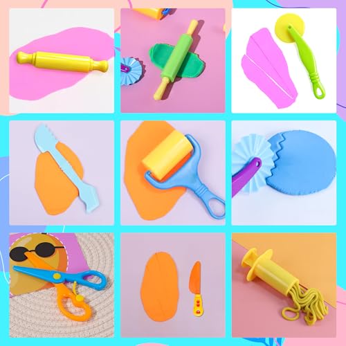 Kleeblatt Dough Tools Set for Kids - 19 Pcs Playdough Kit | 9 Basic Dough Tools, 9 Double-Headed Clay Carving Tools, 1 Cleaning Brush, Exquisite Box - color: KT-DoughTools-1