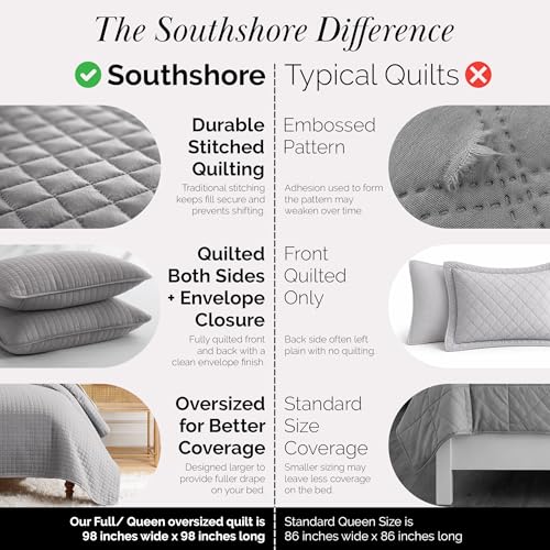 Southshore Fine Living, Inc. Summer Bedspreads Queen Size Quilts with Shams, Full Bedding Set, Quilt Coverlet Queen Size, Full Bedspread with 2 Pillow Shams, Summer Bedding Sets, Steel Grey Quilt - color: 04 - Grey, size: Full / Queen