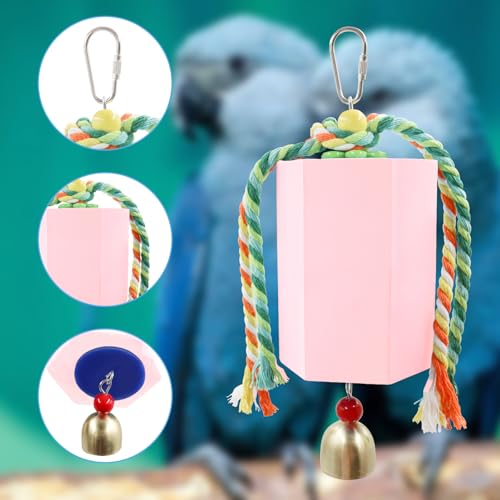Bird Beak Grinding Stone, Parrot Chew Toys with Bells, Parakeet Toys, Cage Accessories for African Grey, Amazon Parrots, Budgies, Cockatiels, Lovebirds, Conures, Quakers, Small to Medium Birds - color: Pink