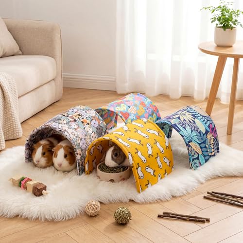 BreezeHug 4 Pcs Guinea Pig Tunnel Foldable Rabbit Hideout Washable and Soft Bunny Hide House Ferret Tunnel Toys Cage Accessories for Small Animal Hamster Hedgehogs Chinchilla(Vivid Mix) - style: Vivid Mix