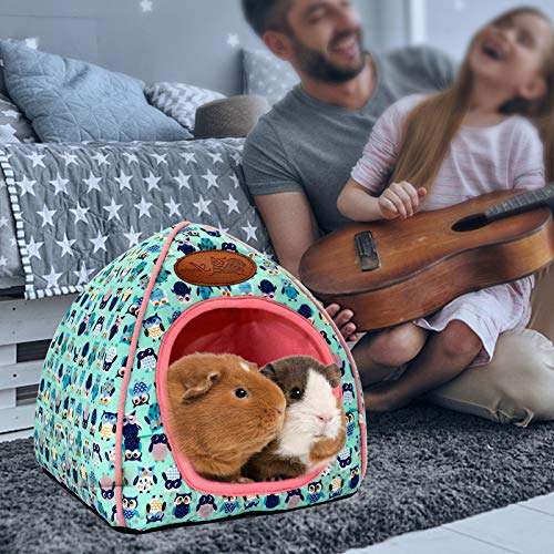 Guinea Pig Bed Hideout, Washable Hamster Cave for Small Animals | Removable Cushion for Cleaning, Warm Fleece Nest, Washable Bed, 10.23 x 10.23 x 11 in, Dwarf Rabbits Hedgehogs - color: Navy Blue