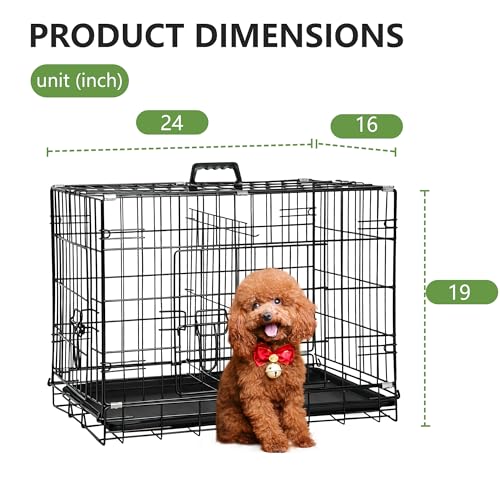 FDW 24-Inch Dog Crate Pet Cage with Metal Folding Design Plastic Tray Indoor Outdoor Dog Kennel Cage for Small Dogs,Dark Black - color: Dark Black