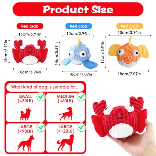 Squeak Dog Toys for Aggressive Chewers, No Stuffing Squeak Dog Chew Toys for Aggressive Chewers, Interactive Dog Toy Ball with Crinkle Paper for Medium Dogs, Large & Small Breeds (A-Red Crab) - color: A-Red Crab