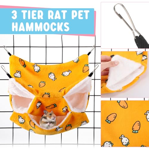 6 Pcs Rat Hammock Set Ferret Hanging Tunnel 3 Tier Guinea Pig Hammocks Hideout Soft Chinchilla Bed for Cage Accessories Hide,Play and Sleep (Sun,Bear) - color: Sun