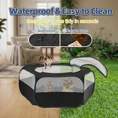 Small Animal Playpen with Mesh Cover & Waterproof Bottom Cat Tent Chicken Brooder Rabbit Guinea Pig Cage Playpen for Small Animals Indoor Outdoor Use - color: Black