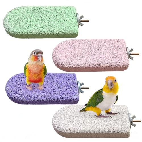 4PCS Bird Beak Grinding Stone,Parrot Perch Stands,Parakeets Platform Chewing Toys Calcium Pumice Lava Foot Claws Trimmer Climbing Ledge for Cockatiel Budgie Conure Lovebird(L,Multi-Color) - color: 4Pack Colorful | L