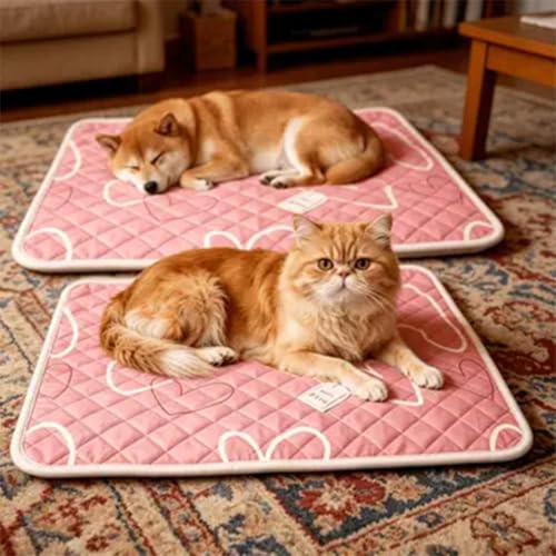 Cat Mat, Washable Pet Cushion Waterproof Dog Kennel Bed Pad (Pink,90*70CM) | Premium quilted cat mat with non-slip backing. Washable waterproof pet bed pad for dog kennels and indoor living room floors. - color: Pink, size: 90*70CM
