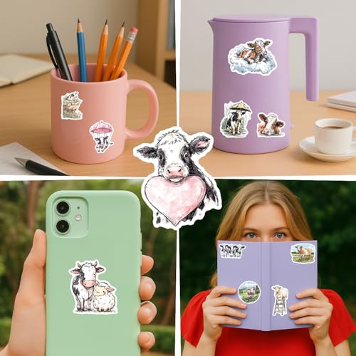 100 PCS Cow Stickers Pack – Waterproof Vinyl Decals for Water Bottles, Laptops, Phones, Notebook, Cars – Cool Vibrant Graphics for Cow Enthusiast - color: Cow