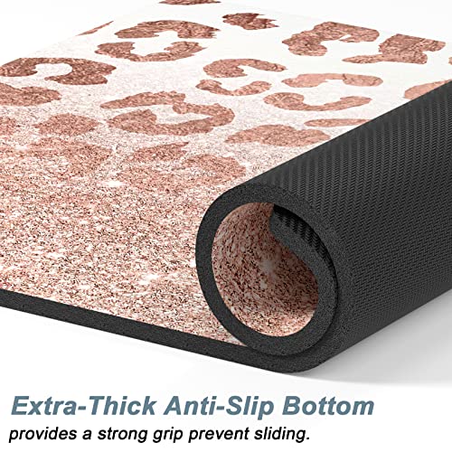 Rnivvi Dog Food Mat, 12" x 19" Leopard Absorbent Dog Cat Bowl Mat for Food and Water, Cute Anti-Slip Rubber Pet Feeding Rug Protect Floors, Puppy Placemat for Feeding & Watering Supplies, Rose - color: Rose Gold Leopard Print, size: 12"x19" (Regular)