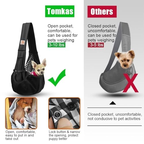 Tomkas Small Dog Sling Carrier - Classic Pocket & Classic Strap - Wrap Carrier - for 3-10 lbs Pets(Black) - color: Black