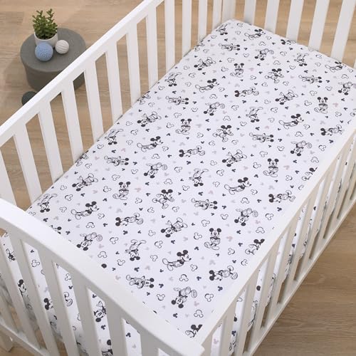 NoJo Disney Mickey Mouse Gray, Black, and White Super Soft Nursery Fitted Crib Sheet - color: Mickey Mouse Gray, Black, and White, size: Crib
