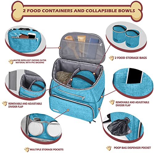 BAGLHER 丨Dog Travel Bag Backpack, Airline Approved Pet Supplies Backpack, Dog Travel Backpack with 2 Silicone Collapsible Bowls and 2 Food Baskets Sky Blue - color: Sky Blue