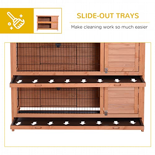 PawHut 54" 2-Story Large Rabbit Hutch Bunny Cage Wooden Pet House Small Animal Habitat with Lockable Doors, No Leak Tray and waterproof Roof for Outdoor/Indoor Orange | Wooden Pet House, Small Animal Habitat, No Leak Tray, Waterproof Roof, for Chickens Du