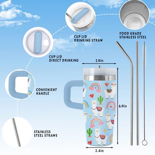 Rainbow Gifts, 14 Oz Tumbler with Handle & Straw for Rainbow Lover, Birthday Gift for Daughter Son, Vacuum Insulated Tumbler for Daughter, 1 PCS - color: Rainbow-Blue