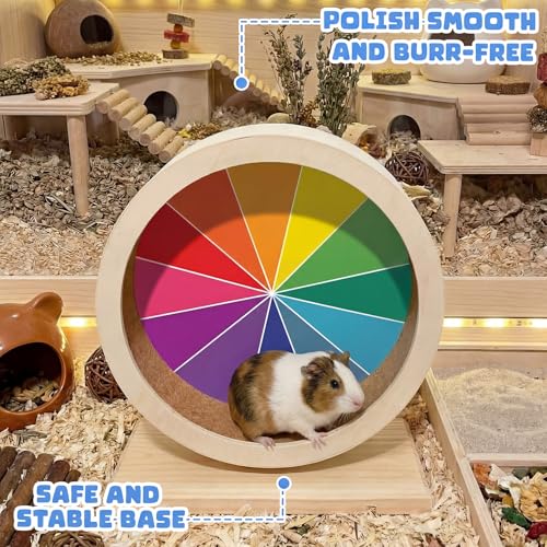 12 Inch Hamster Wooden Silent Wheel, Rainbow Printed Small Animal Exercise Wheel, Quiet Spinner Hamster Running Wheels Toys for Hamsters, Gerbils, Mice and Other Small Pets - size: Large