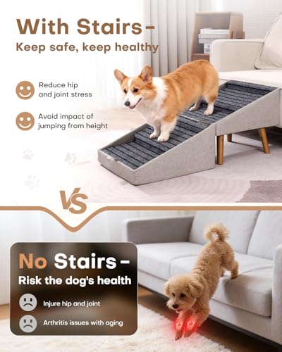 Split Ottoman Dog Ramp for Couch and Bed,17.13" H Dog Stairs for Small Dogs and Cats, Foldable 2 in 1 Pet Steps for Medium Large Dogs and Puppy, Non-Slip Wooden Doggie Steps - size: 17.13" H- Apricot
