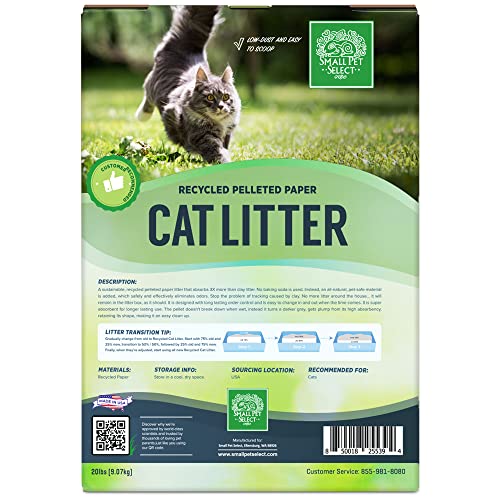 Small Pet Select Recycled Paper Cat Litter, Non-Clumping, 20 lb | Absorbent Low Dust Pellets, Non-Tracking, Odor Control, For Litter Box, Made in USA, Eco-Friendly Recycled Paper - size: 20 lbs