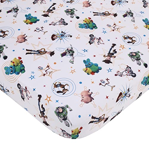 NoJo Disney Toy Story It's Play Time Blue, Green, and White, Woody and Buzz 2 Piece Toddler Sheet Set - Fitted Bottom Sheet and Reversible Pillowcase - color: Toy Story It's Play Time