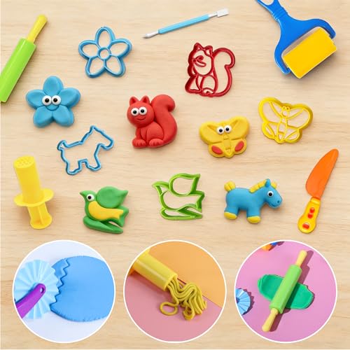 Kleeblatt Dough Tools Set for Kids - 42 Pcs Playdough Kit | 23 animal molds, 9 Basic Dough Tools, 9 Double-Headed Clay Carving Tools, 1 Cleaning Brush, Exquisite Box - color: KT-DoughTools-7
