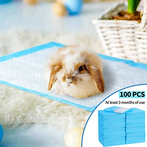 Rabbit Pee Pads Disposable Cage Liners Absorbent Leak-Proof Diaper Mat Small Animal Toilet Potty Training for Squirrel Guinea Pig Ferret Hedgehog Hamster Chinchilla Puppy (100PC, Blue) - size: 13''x18''- 100 Counts