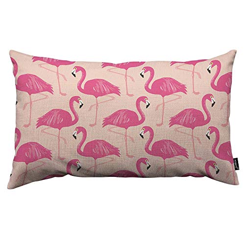 HOSNYE Flamingos Throw Pillow Cover Pink Flamingos Seamless Pattern Linen Fabric for Couch Bed Sofa Car Waist Cushion Cover 12 x 20 inch Pillow Case - color: Throwpillowcoversa107, size: 20" x 12" (Pack of 1)