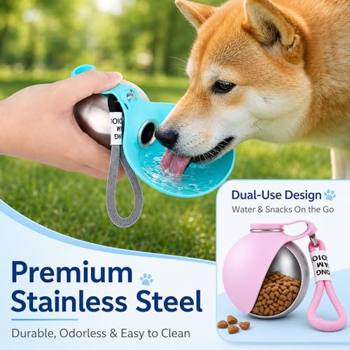 2 in 1 Portable Tumbler for Dogs,Portable Dog Water Ball,10Oz Stainless Steel Dog Water Bottle with Silicone Foldable Bowl, Leak-Proof 2 in 1 Portable Small Dog Water Bottle for Walking - color: Blue