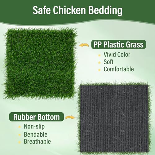 6 PCS Chicken Nesting Pads 12''x12''washable nesting pads for chicken coop | Artificial Grass Box Liners for Laying Eggs Green and Light Brown Chicken Bedding for Nesting Box Pets Garden Indoor Outdoor - size: 6 PCS