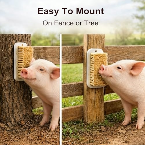 2 Pack Pig Scratch Brush for Mini Pigs, Self-Grooming Brush for Fence or Tree, Pig Enrichment Scratch Post, Outdoor Pet Grooming Tool