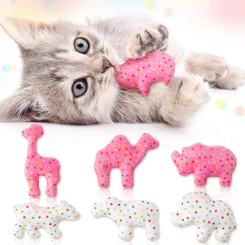MALLMALL6 6Pcs Frosted Animal Cookie Catnip Crinkle Paper Sound Toys Gift for Cat, Catmint Teething Chew Kick Interactive Toy for Indoor Cats, Soft Candy Pet Presents Supplies for Kitten Lover - style: Animal Cookie（with Crinkle Paper）