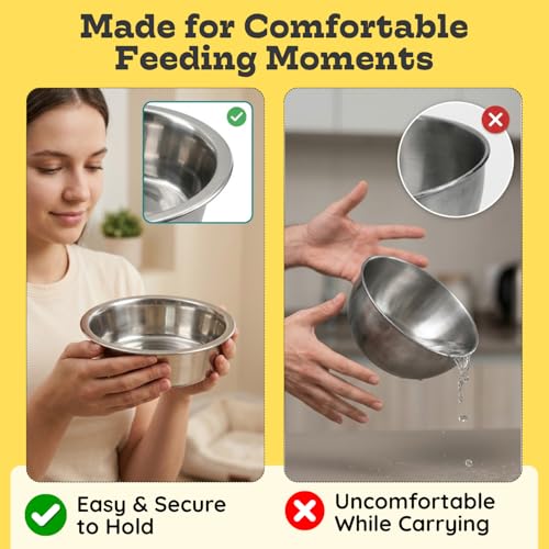 2 Pack Shallow Stainless Steel Cat & Dog Bowls, 4 Cup (32oz) Each, Heavy Duty Small Pet Only Puppy Kitten & Birds Feeder Replacement Bowl, Rust Resistant Metal Cat Dishes for Food & Water - size: 4 Cup (32oz)