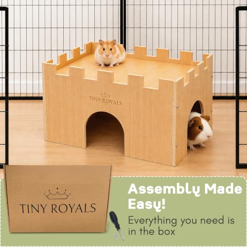 Guinea Pig Castle, Sturdy Wooden Guinea Pig Hideout, Cage Accessories, Wooden Chew Resistant House for Small Animals, Hamsters, Rats, Chinchillas, Playing, Hiding, Exercising
