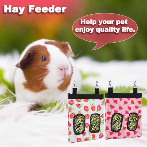 DZWLKJ Guinea Pig Hay Feeder, 2 Pack, 11 x 9 x 1 Inches, Rabbit Hay Feeder Bag, Stainless Steel, 600D Oxford, Watermelon and Strawberry - size: M -11"x 9"x 1"
