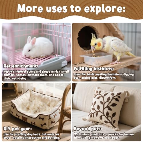 Sukh Natural Kapok Hamster Bedding - Natural Kapok Pet Bedding Dog Bed Stuffing Filling Stuff Animal Pack Pet Supplies for Cat Guinea Pig Chicken Bunny Duck Nesting Boxes Soft Warm Dust-Free 3.5OZ