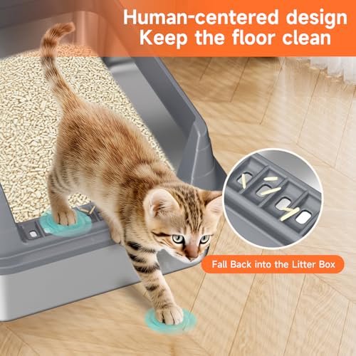 Stainless Steel Cat Litter Box Low Entry Litter Pan Include Scoop | Odor Free Metal High Sides Lid Open Top Easy Cleaning Anti-Scratc Anti-Urine Leakage Non-Sticky - color: Dark Grey S