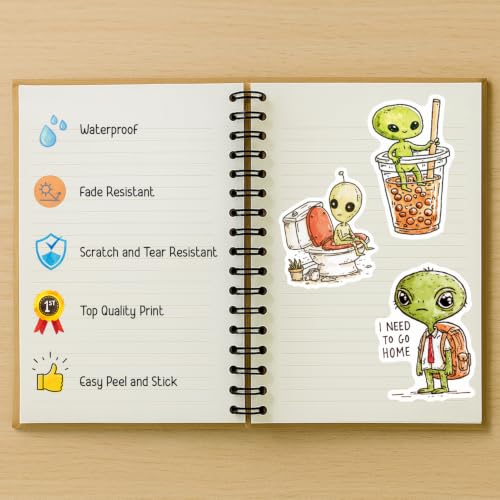 100 PCS Alien Stickers Pack – Waterproof Alien Decals for Water Bottles, Laptops, Phones, Notebook, Cars – Cool Vibrant Graphics for Alien Enthusiast - color: Alien