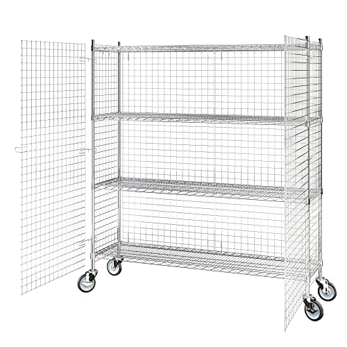 Commercial Grade NSF Listed Metal Wire Mesh Storage Chrome Mobile Security Cage Kit, 18" x 60" x 70", Perfect for Warehouse, Grocery Store, Restaurant, Dishroom - color: Chrome, size: 18" x 60" x 69"