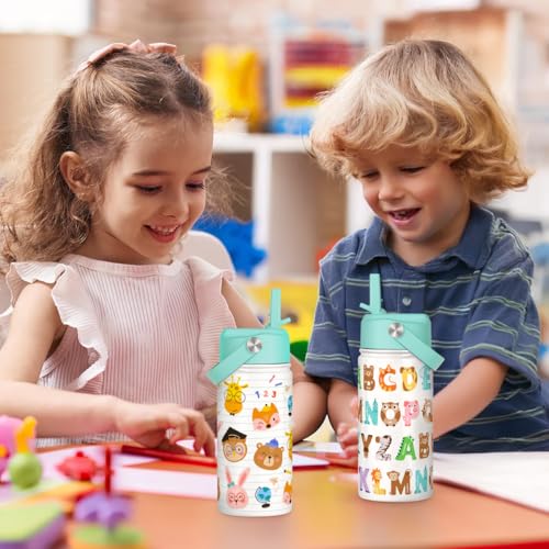 SANDJEST Animal Kids Water Bottle with Straw Lid 12oz Insulated Stainless Steel, Travel Tumbler, Gifts for Girls, Birthday, Christmas, Back to School - color: Animal 2