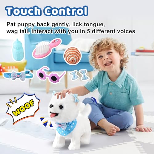 Ylpaprm Samoyed Walking Dog Barking Toy Dog for Kid Girl Dog ToyToddler Interactive DogThat Walk Licking Doggy Puppy with Leash, Electric Talking Singing Tail Wag Plush Pretend Dress Up Birthday Gift - color: 1.samoyed Dog