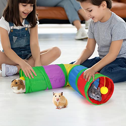 YUEPET Corner Guinea Pig Tunnel, Bunny Tunnel, Small Animal Tubes & Tunnels | Right-Angle Design, Cage Ties, Folds for Storage, Steel Frame Support, Hanging Play Balls, 5.8 in Entrance, Rainbow