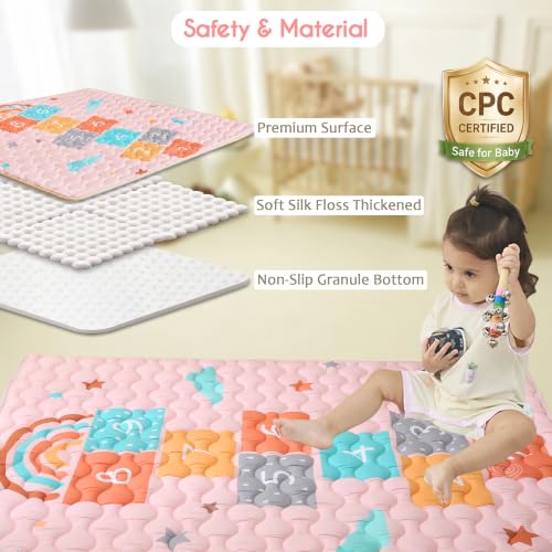 Viviland Baby Mats for Floor, 71x59 Inch Playpen Mat, Thicker & Large Soft Playmat for Baby and Toddlers Infants, Non-Slip & Machine Washable, Cloud Hopscotch - color: Cloud Hopscotch, size: 71" X 59"