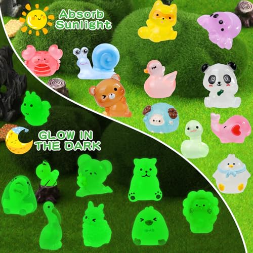 80 Pcs Luminous Mini Resin Animals 80 Styles Tiny Little Glow in The Dark Animal Figures to Hide Miniature Ducks Figurines for Party Favors DIY Fairy Garden Dollhouse Micro Landscape Aquarium Decor - style: 80Pcs-Luminous