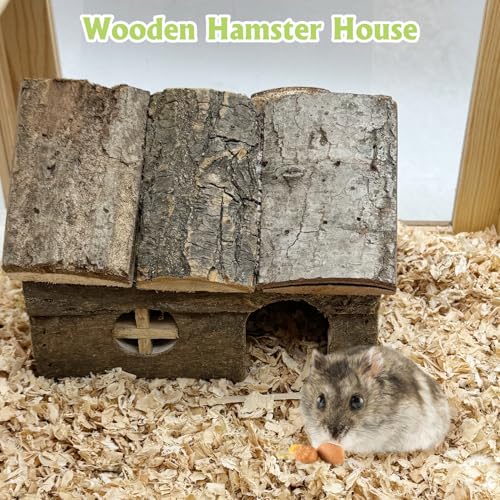 kathson Bark Wood Dwarf Hamster House with Small Window Mouse Natural Chewable Hideout Hut Mice Resting Room Hamster Cage Accessory for Dwarf Hamster Mice Young Syrian Hamsters and other Small Animals