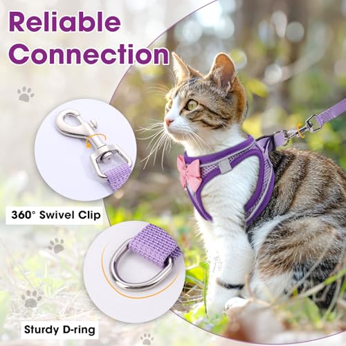 Cat Vest Harness and Leash Set, Escape Proof Kitten Harness Purple M | Safe Reflective Strips, Adjustable Easy Wear Kitty Harness, Sturdy Clip Buckle, Breathable Mesh , for Kitty Puppy Bunny Walks - color: Purple, size: M