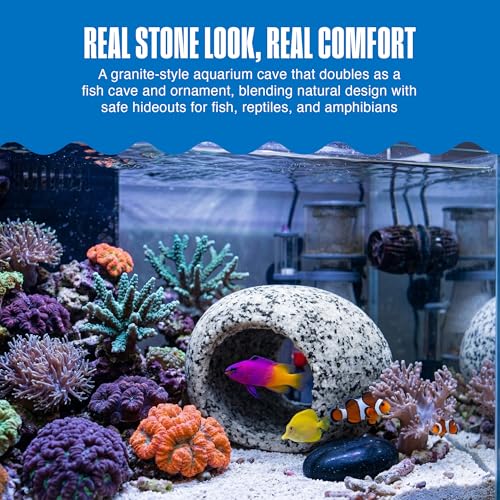 Penn-Plax Deco-Replicas Granite Aquarium Ornament & Hideaway – Realistic Stone Appearance – Safe for Freshwater and Saltwater Tanks – Small Size, White (RR1071) - size: Small