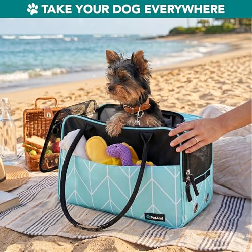 PetAmi Dog Purse Carrier for Small Dogs Cats, TSA Airline Approved Soft-Sided Pet Carrier with Pockets, Ventilated Travel Tote Bag with Bed & Shoulder Strap, Puppy Kitten, Max 12 lbs, Chevron Teal - color: Chevron Teal