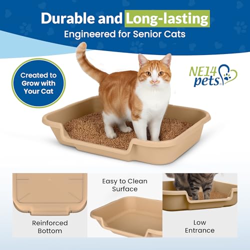 KittyGohere Senior Cat Litter Box Large with Scoop, 2 Pack Beach Sand | Open Top Low Entrance Kitty Litter Box With Long-handle Jumbo Scoop, Lightweight Low Entry Litters Box, Durable, Made in USA - color: Beach Sand, size: Large(2 Pack) with Scoop