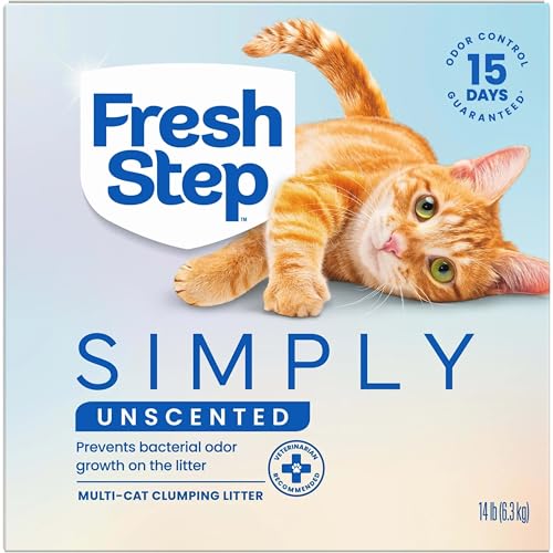 Fresh Step Simply Unscented Multi Cat Clumping Cat Litter, Low Dust, Odor Control with Activated Charcoal Tech, Compatible in Automatic Litter Boxes, 14 lb. - size: 14lb (Pack of 1)