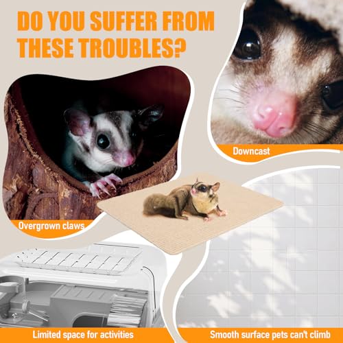 3 Pcs Sugar Glider Toys, Self-Adhesive Sugar Glider Cage Accessories | Small Animal Climbing Felt Mats, for Sharpening Claws, Pet Rat Enrichment Toys for Wall Furniture, Gray, White, Khaki