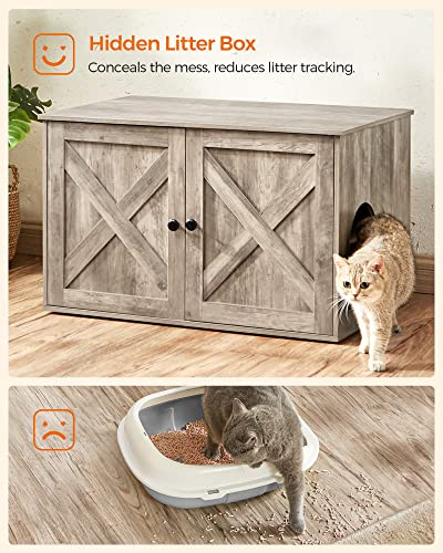 Feandrea Cat Litter Box Enclosure, Litter Box Furniture Hidden with Removable Divider, Indoor Cat House, End Table, 31.5 x 20.9 x 19.7 Inches, Greige UPCL002G01 - color: Greige, size: L (31.5"L x 20.9"W x 19.7"H)